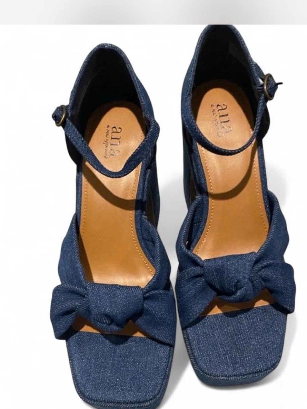 Denim Knot Front Block Heel Sandals - Blue